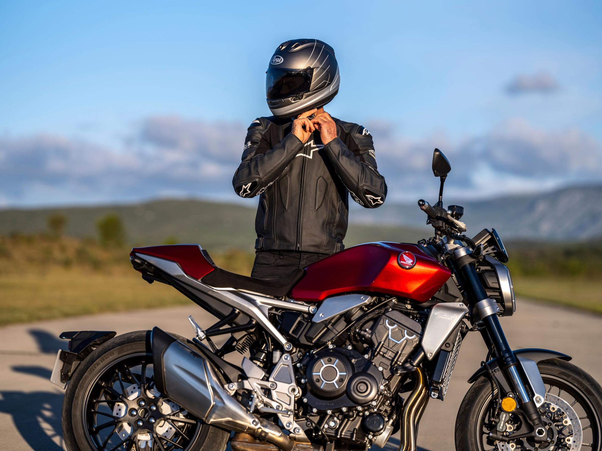 A side view of a rider with the new 2021 Honda CB1000R6