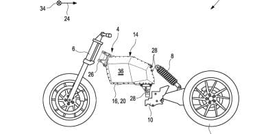 A side view of a motorcycle without bodywork.