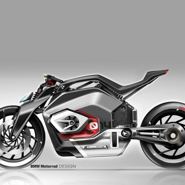 A view of a new design patent for an electric motorcycle from BMW Motorrad