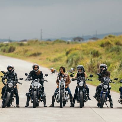 A lineup of motorcycle riders.
